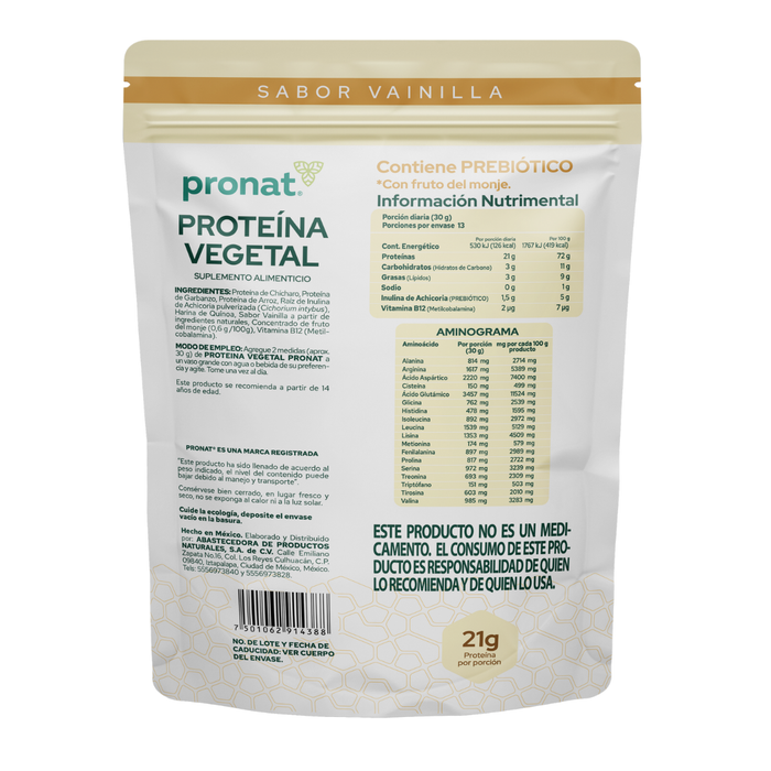Proteína Vegetal Vainilla 400g - Pronat