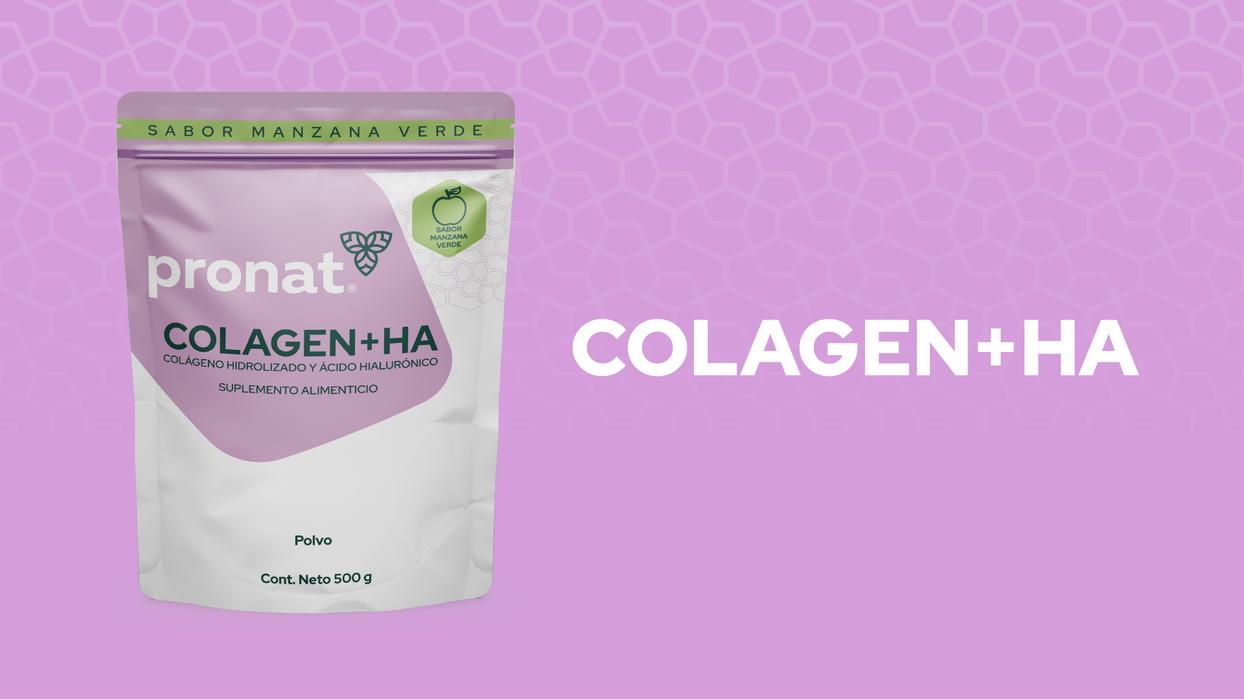 Colagen + Ha (Colágeno y Ácido Hialurónico) Manzana Verde polvo 500 g - Pronat