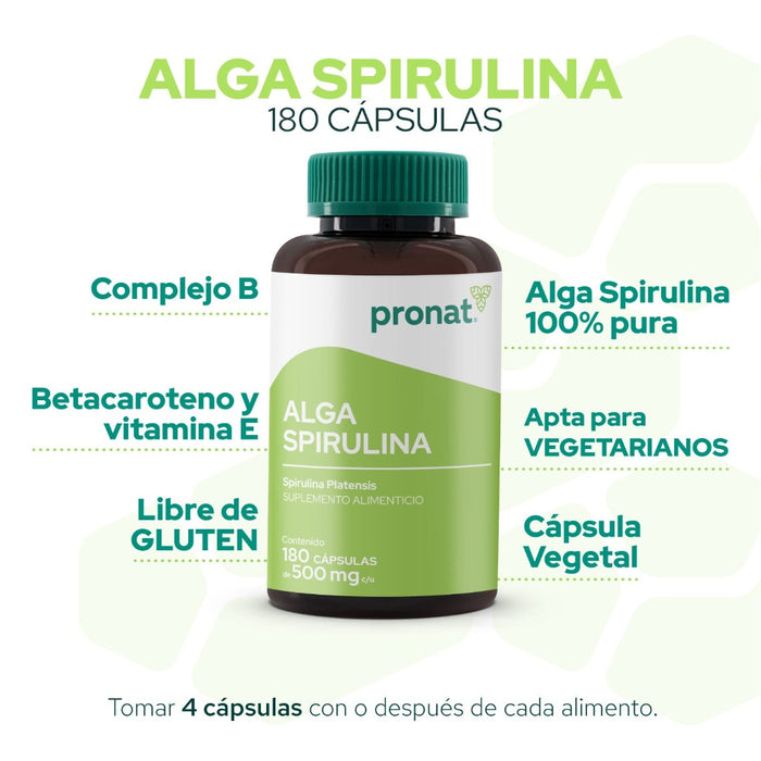 Alga Spirulina 180 cápsulas - Pronat