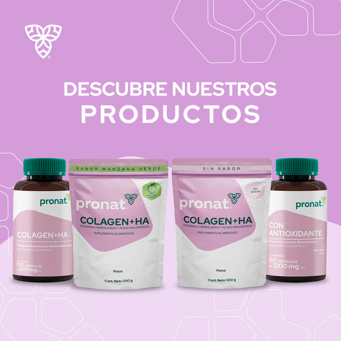Colagen + Ha (Colágeno y Ácido Hialurónico) Manzana Verde polvo 500 g - Pronat