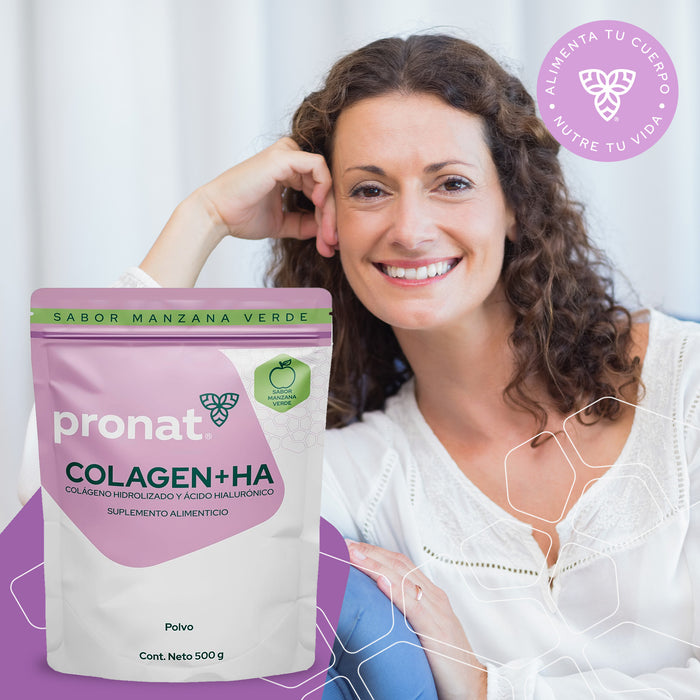 Colagen + Ha (Colágeno y Ácido Hialurónico) Manzana Verde polvo 500 g - Pronat
