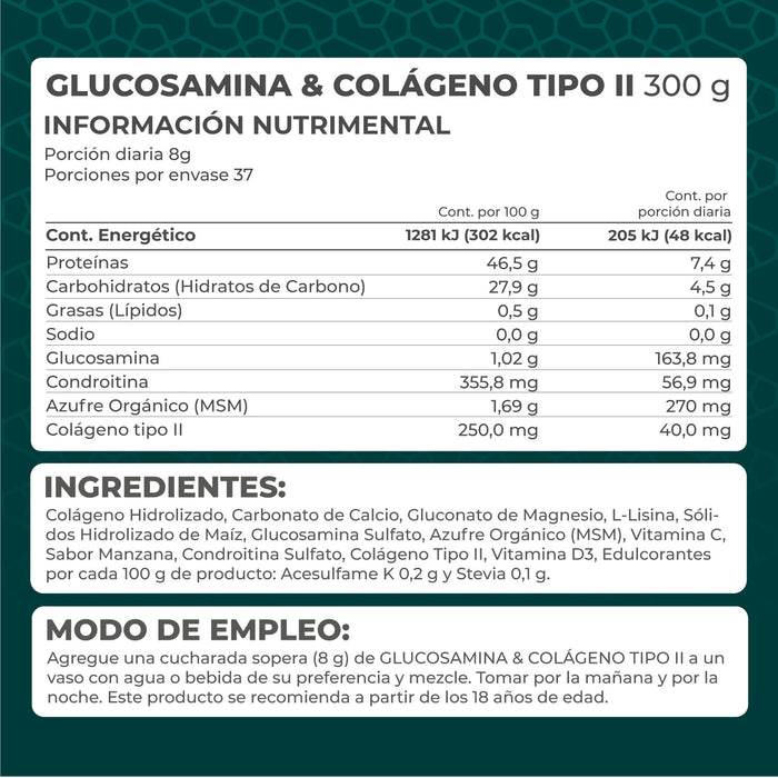 Glucosamina & Colágeno Tipo II polvo 300g