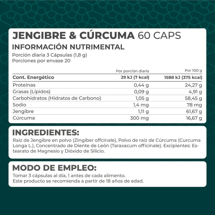 Jengibre y Cúrcuma 60 cápsulas  - Pronat