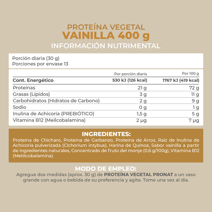 Proteína Vegetal Vainilla 400g - Pronat