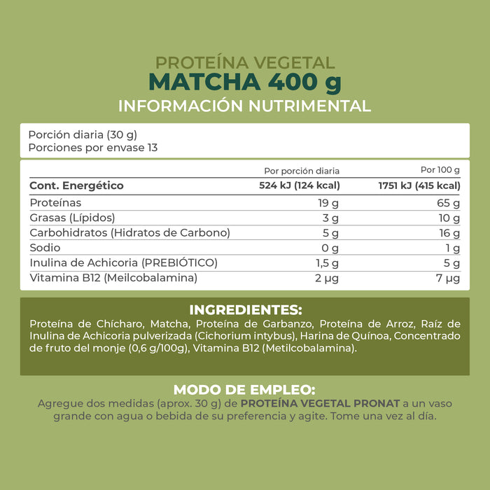 Proteína Vegetal sabor Matcha 400g - Pronat