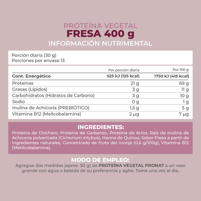 Proteína Vegetal Sabor Malteada de Fresa, Caja con 12 sobres de 30 gramos