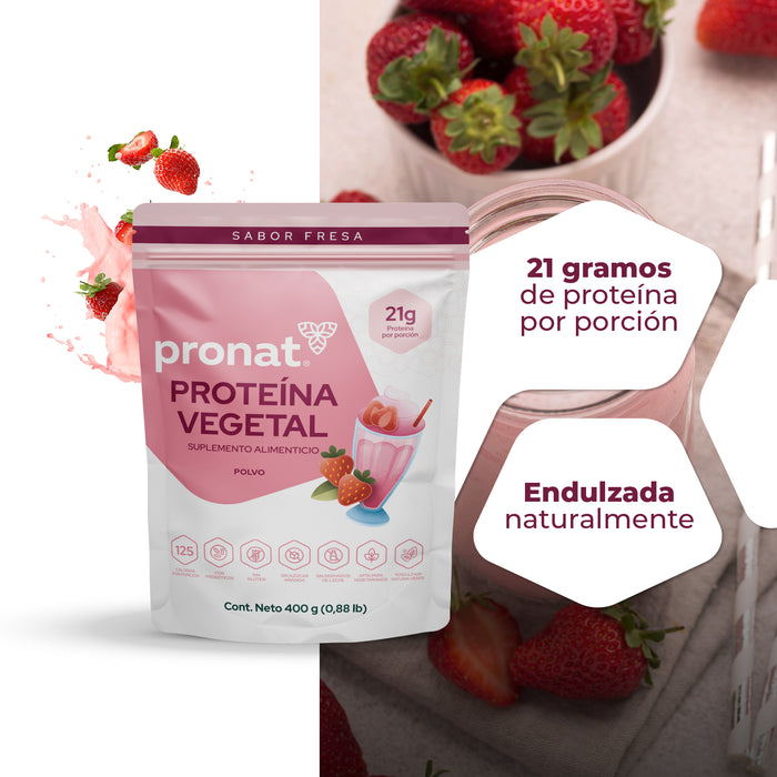 Proteína Vegetal sabor malteada de fresa 400g - Pronat