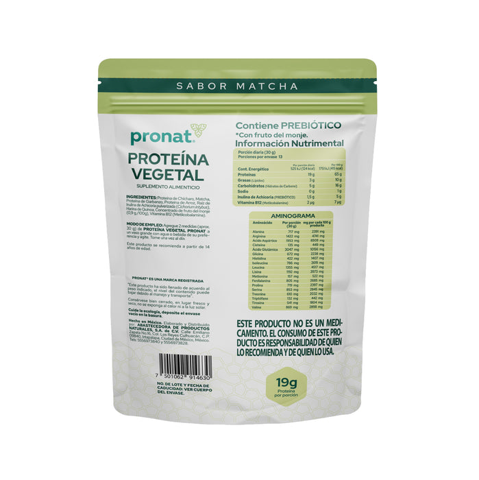Proteína Vegetal sabor Matcha 400g - Pronat