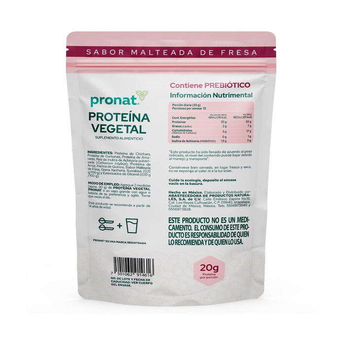 Proteína Vegetal sabor malteada de fresa 400g - Pronat
