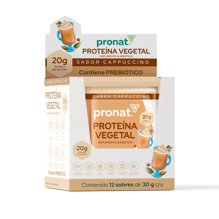 Proteína Vegetal Sabor Cappuccino, Caja con 12 sobres de 30 gramos