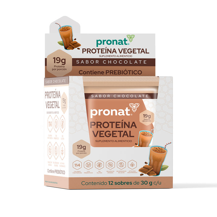 Proteína Vegetal Sabor Chocolate, Caja con 12 sobres de 30 gramos