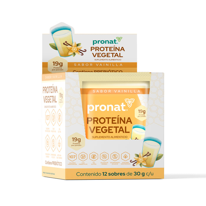 Proteína Vegetal Sabor Vainilla, Caja con 12 sobres de 30 gramos