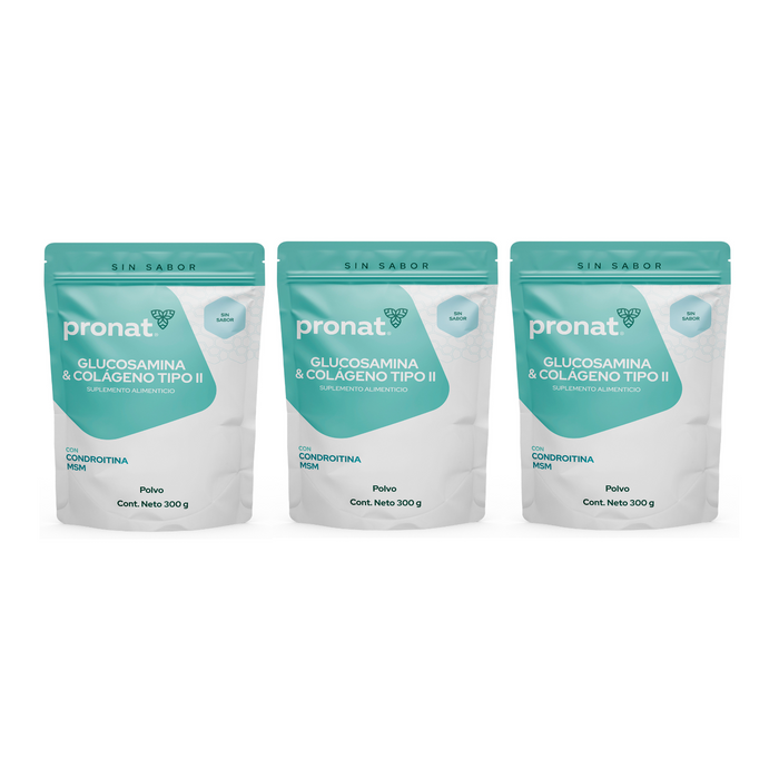Kit 3 piezas Glucosamina & Colágeno Tipo II Sin sabor polvo 300g