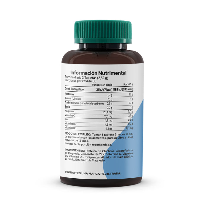 Magnesio & Zinc con Proteína Vegetal 90 Tabletas- Pronat