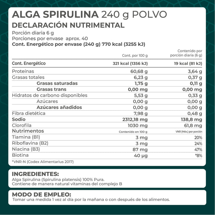 Alga Spirulina bolsa 240g Pronat