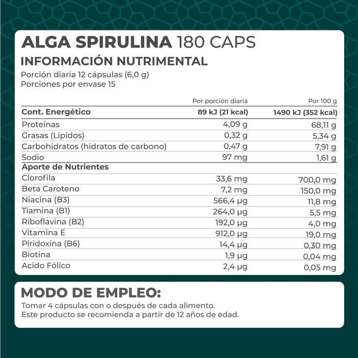 Alga Spirulina 180 cápsulas - Pronat