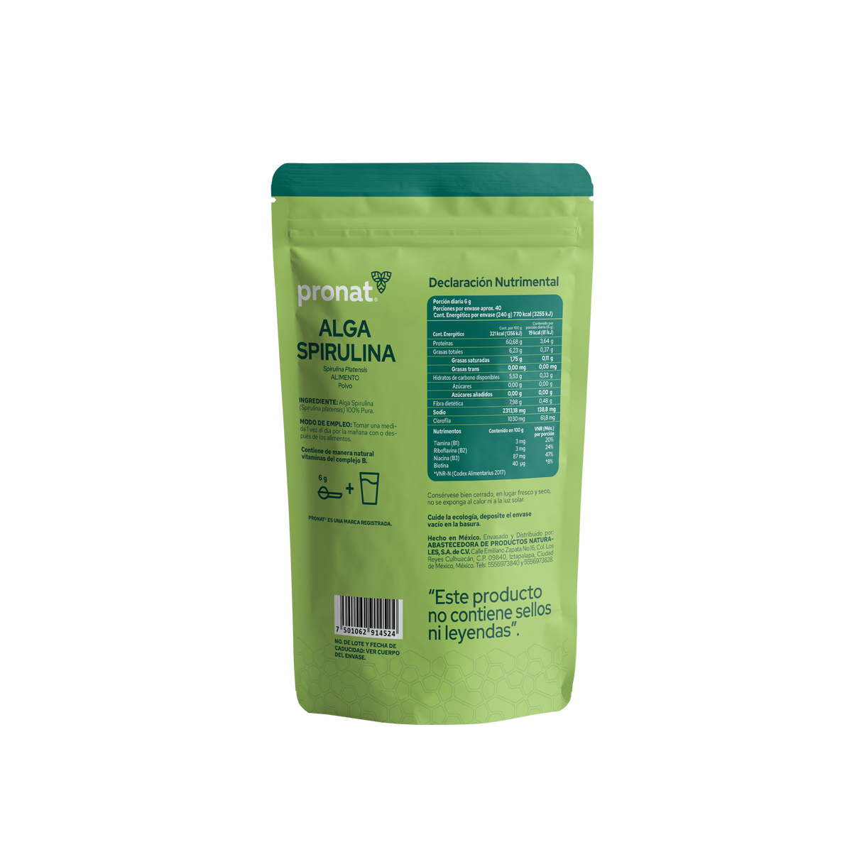 Alga Spirulina bolsa 240g Pronat