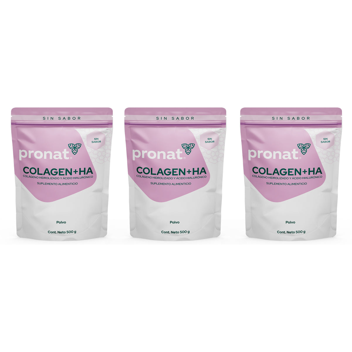 Kit 3 piezas Colagen + HA (Colágeno + Ácido Hialurónico) natural 500 gr polvo