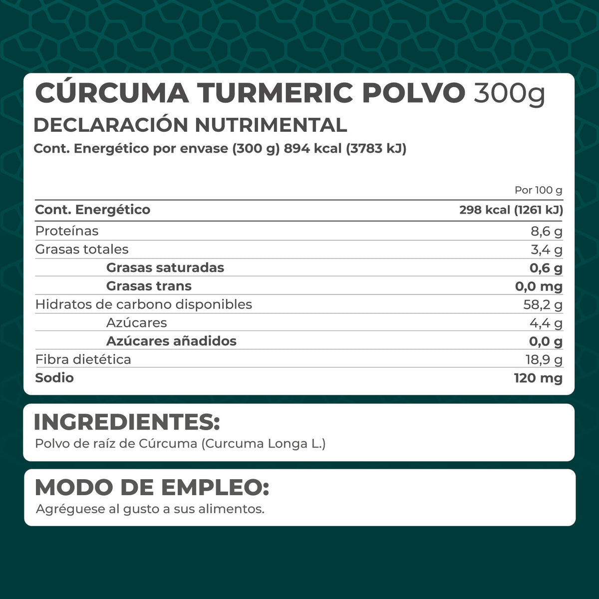 KIT 2 PIEZAS CURCUMA TUMERIC POLVO 300g