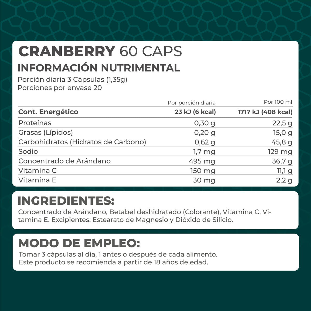 Cranberry 60 cápsulas. - Pronat