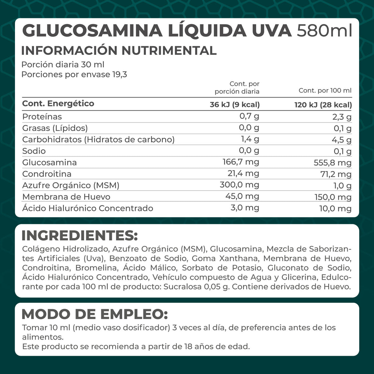 KIT 2 PIEZAS- Glucosamina Líquida uva 580 ml.