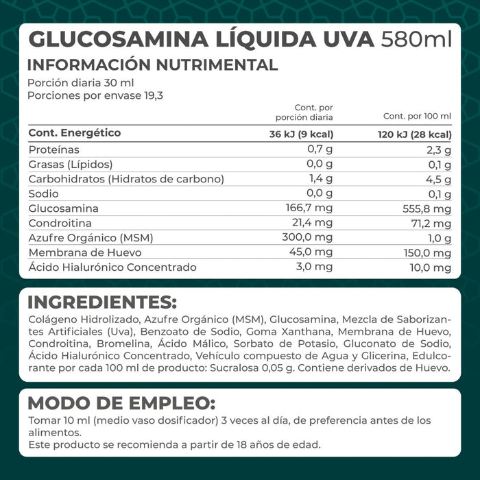 Glucosamina Líquida uva 580 ml.