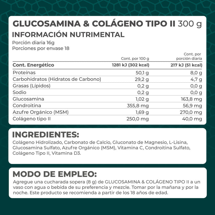 Kit 2 piezas Glucosamina & Colágeno Tipo II Sin sabor polvo 300g