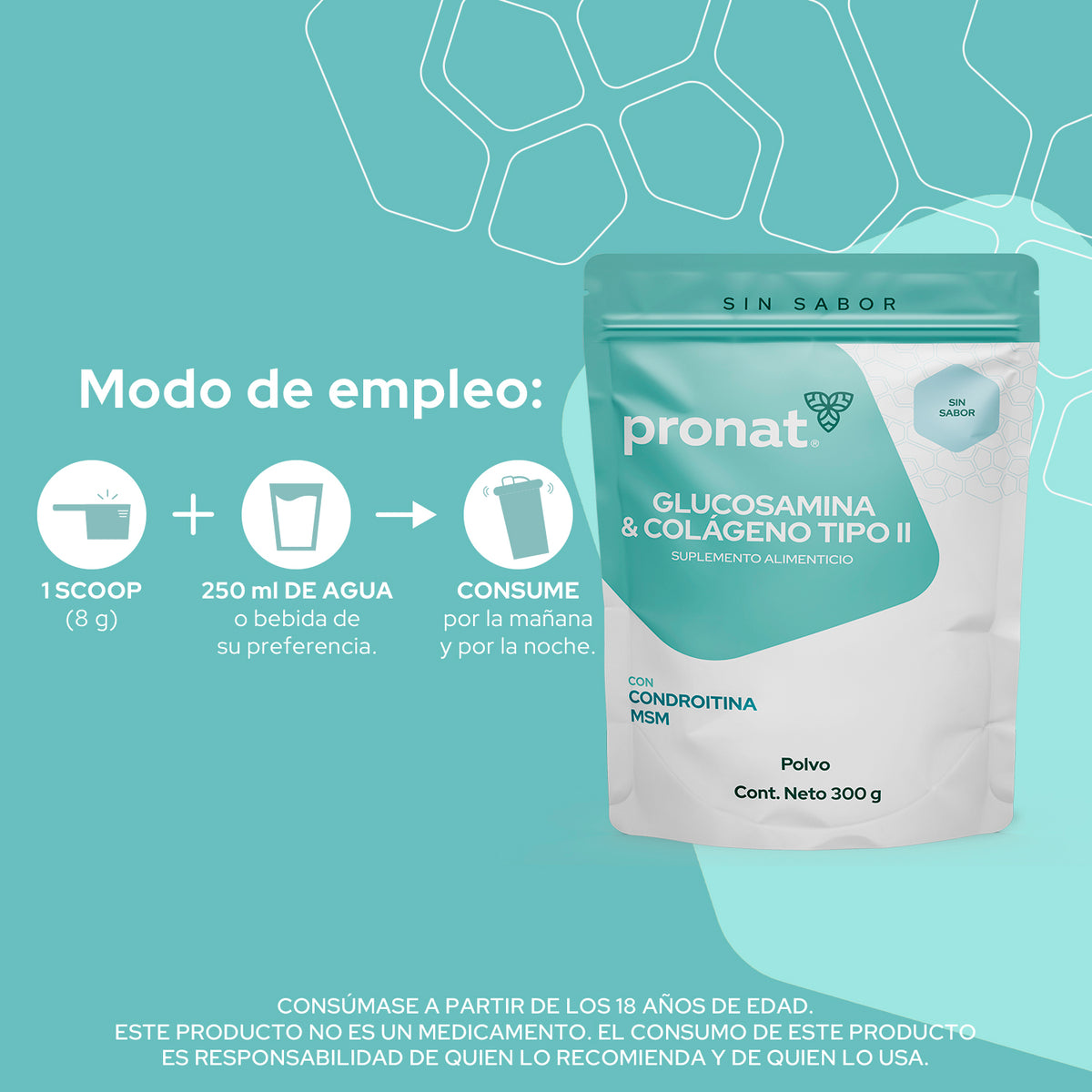 Kit 2 piezas Glucosamina & Colágeno Tipo II Sin sabor polvo 300g