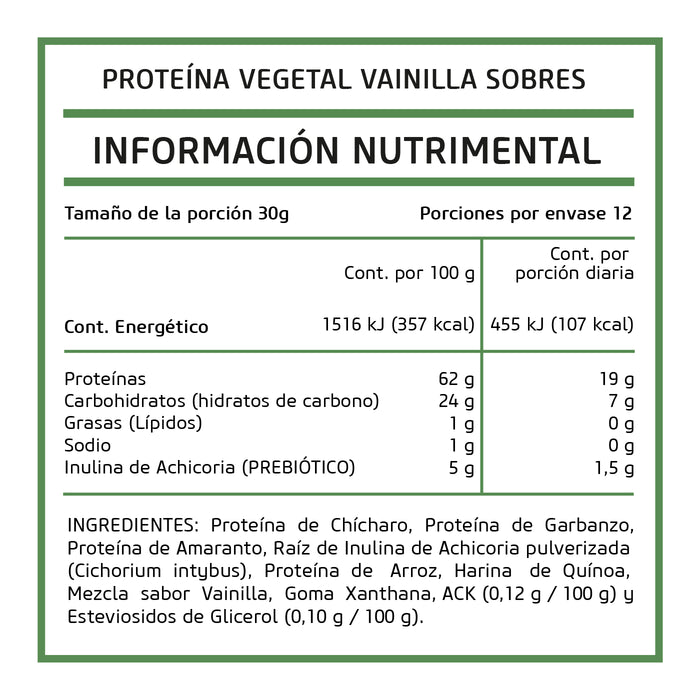 Proteína Vegetal Vainilla - Caja con 12 sobres de 30g cada uno - Pronat