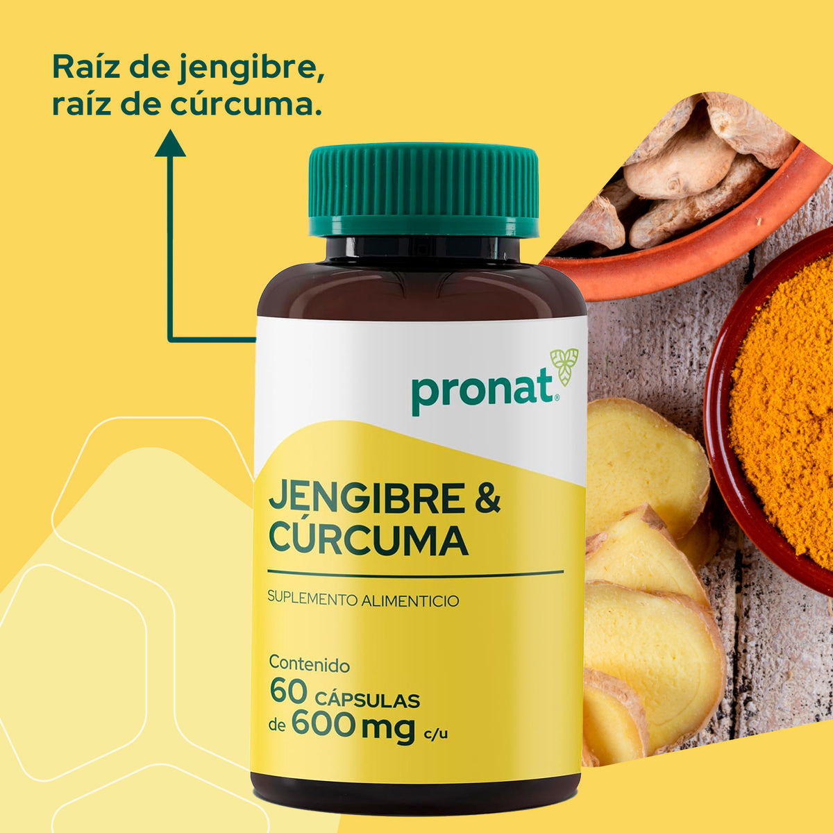 Jengibre y Cúrcuma 60 cápsulas  - Pronat