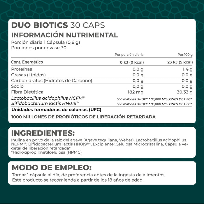 Suplemento Probióticos Duo Biotics 30 capsúlas