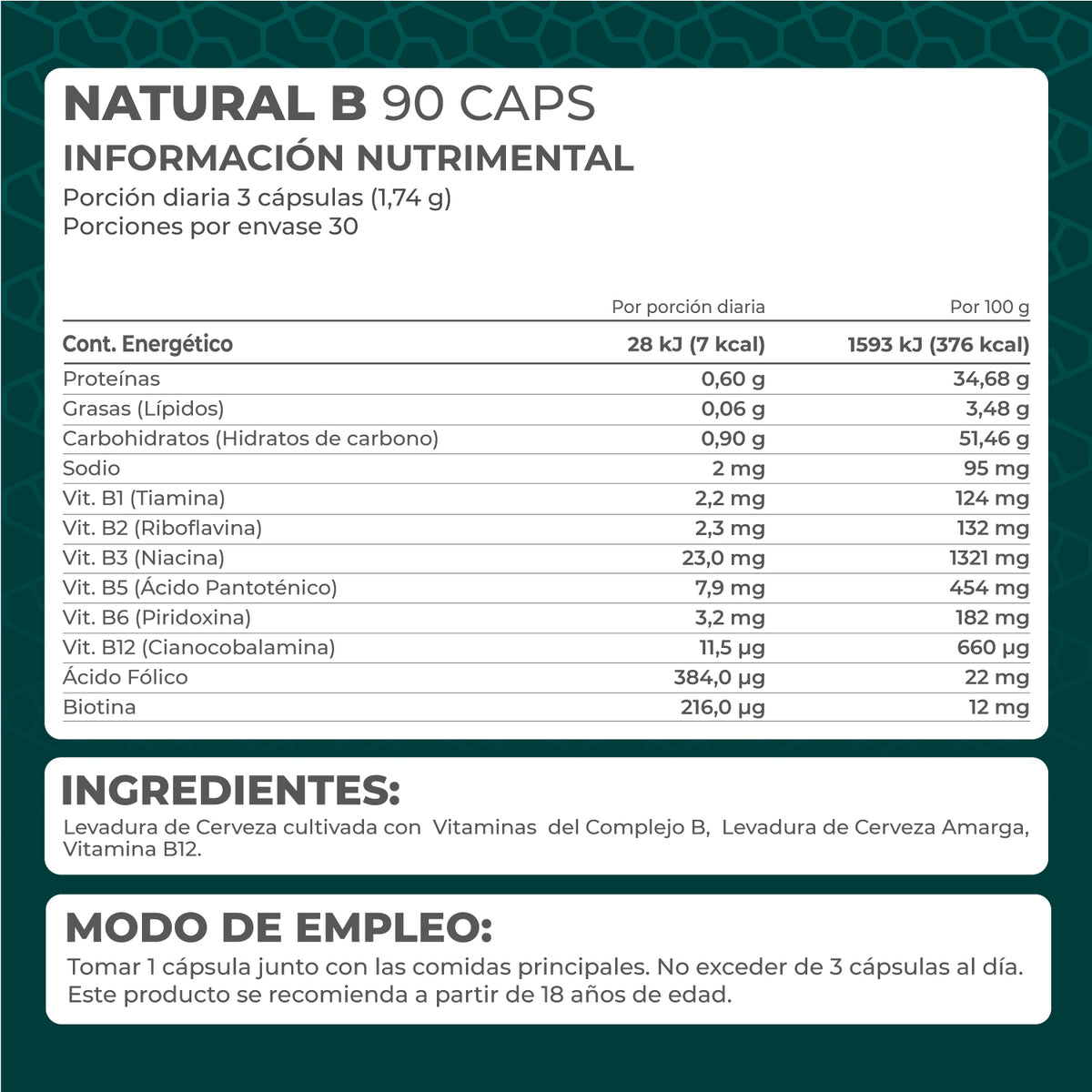 Natural B 90 cápsulas - Pronat