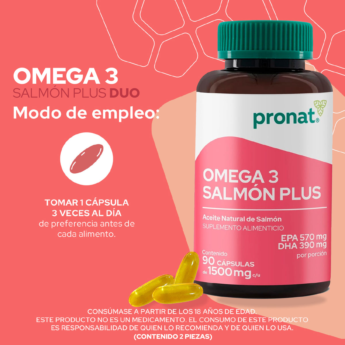Salmón Plus (Omega 3) DUO  180 cápsulas - Pronat