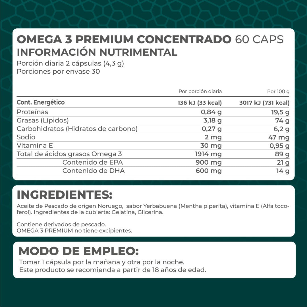 Omega 3 Premium Concentrado – 1500 mg EPA + DHA por porción | 60 cápsulas | Pronat