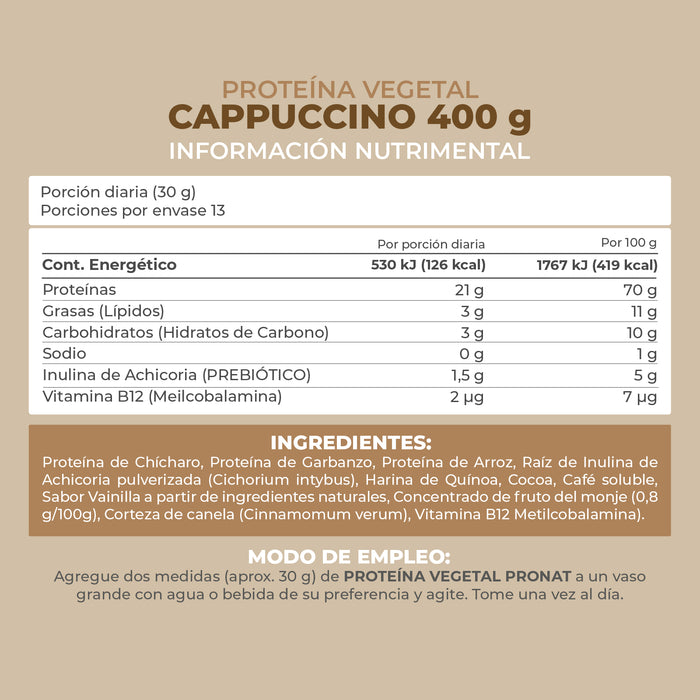 Proteína Vegetal Cappuccino 400g - Pronat