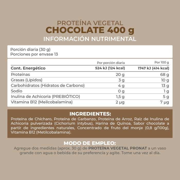 Proteína Vegetal sabor Chocolate 400g - Pronat