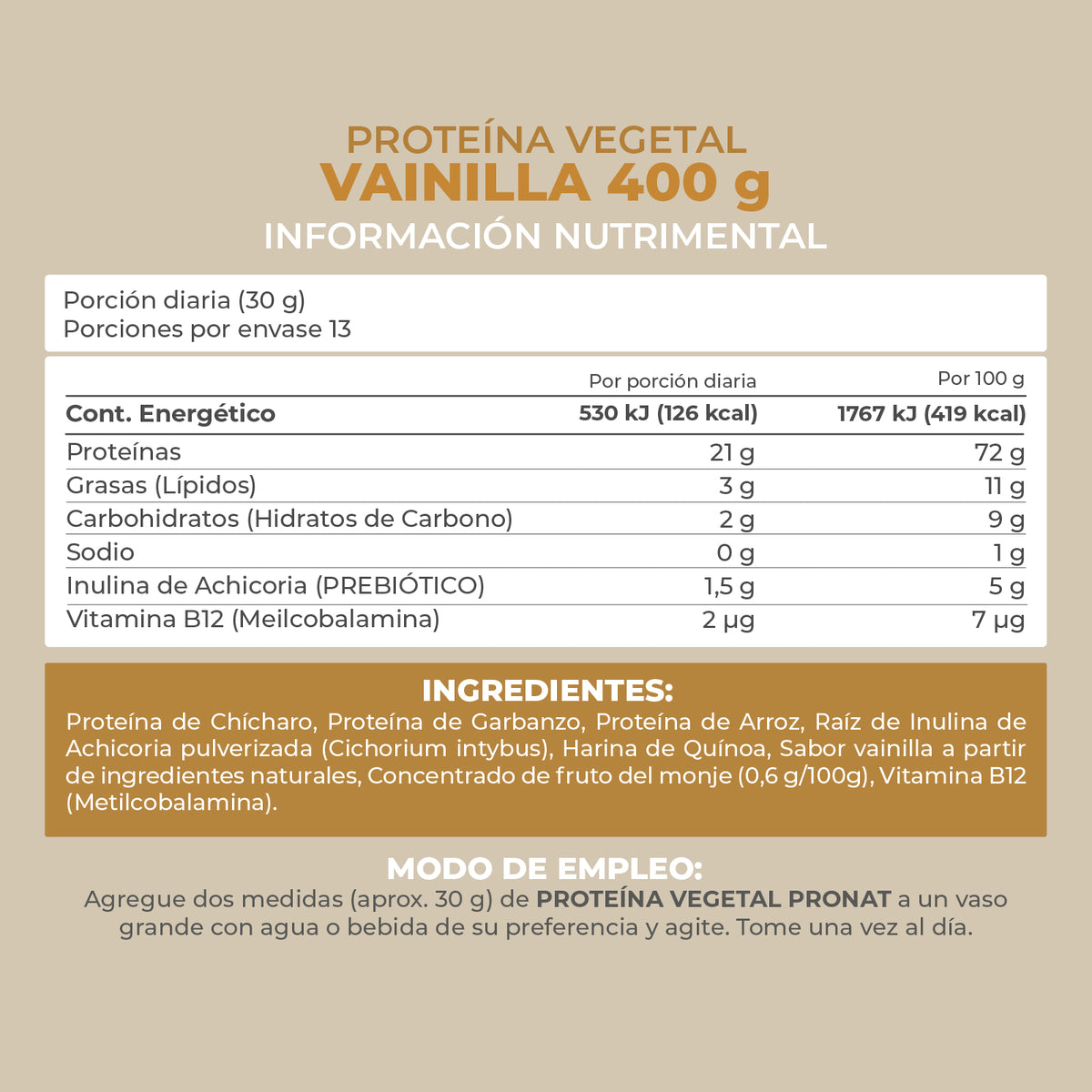 Proteína Vegetal Vainilla 400g - Pronat