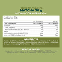 Proteína Vegetal Sabor Matcha, Caja con 12 sobres de 30 gramos