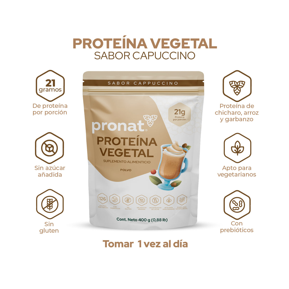 Proteína Vegetal Cappuccino 400g - Pronat