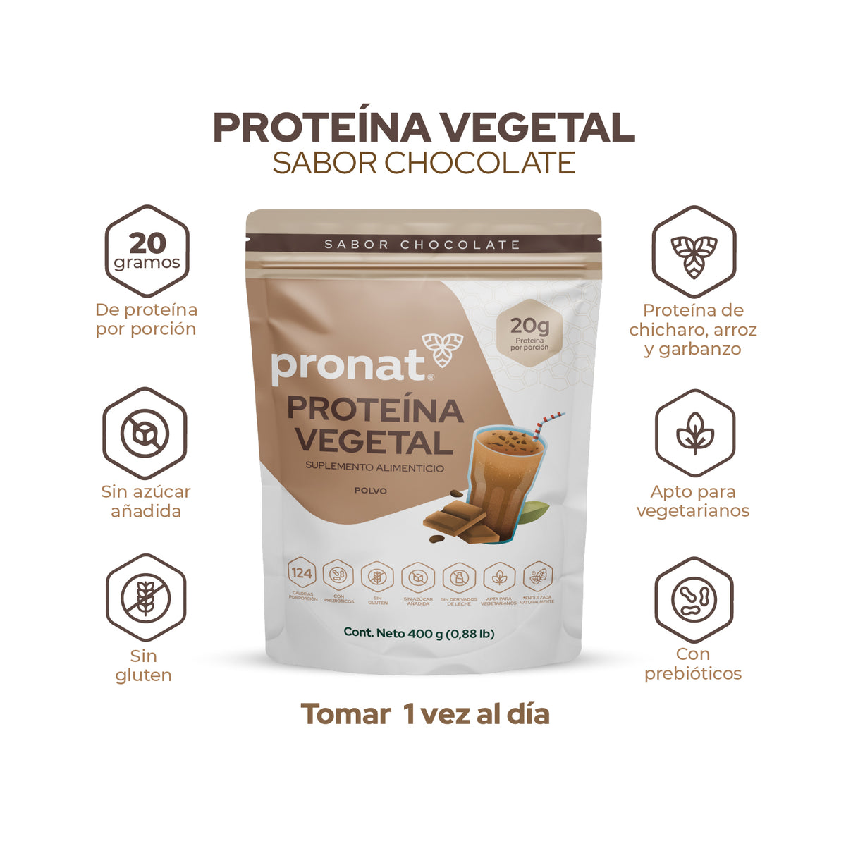 Proteína Vegetal sabor Chocolate 400g - Pronat