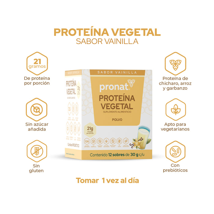 Proteína Vegetal Sabor Vainilla, Caja con 12 sobres de 30 gramos