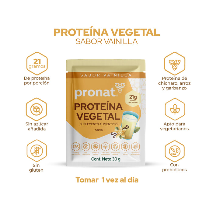 Proteína Vegetal Sabor Vainilla, Caja con 12 sobres de 30 gramos