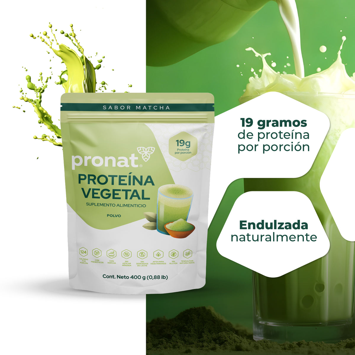 Proteína Vegetal sabor Matcha 400g - Pronat