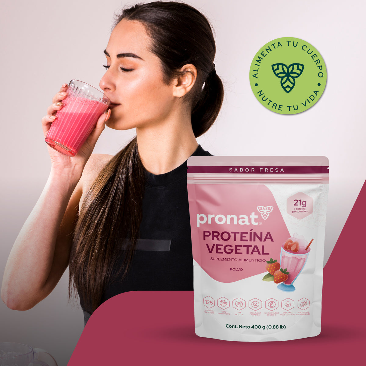 Proteína Vegetal sabor malteada de fresa 400g - Pronat