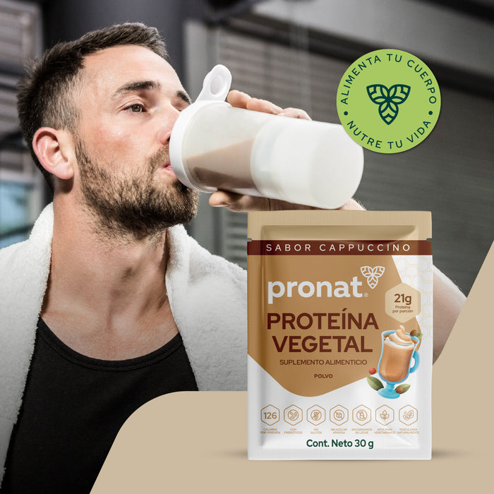 Proteína Vegetal Sabor Cappuccino, Caja con 12 sobres de 30 gramos