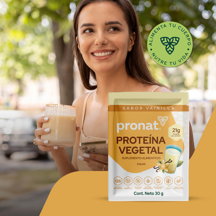 Proteína Vegetal Sabor Vainilla, Caja con 12 sobres de 30 gramos