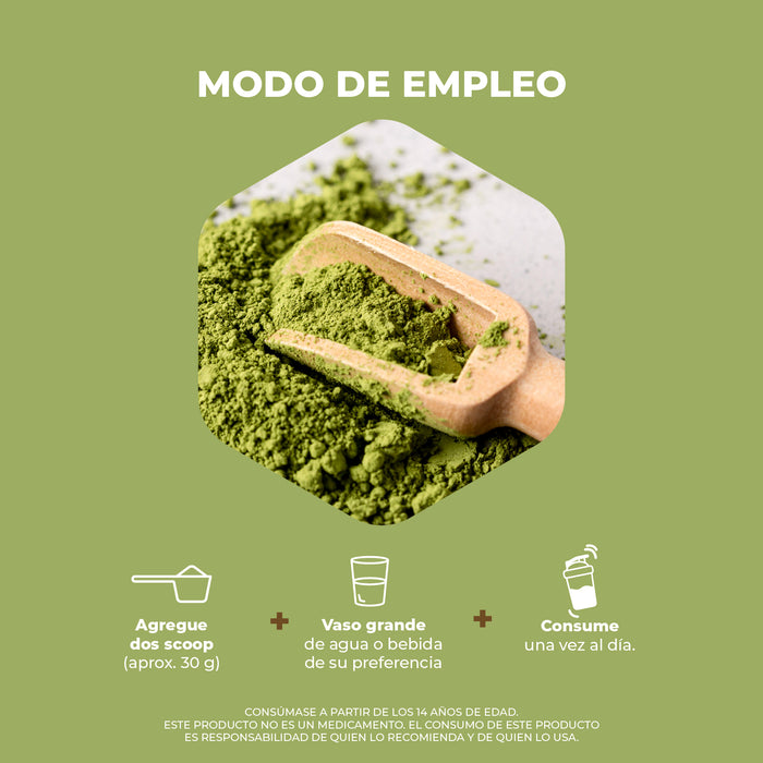 Proteína Vegetal Sabor Matcha, Caja con 12 sobres de 30 gramos