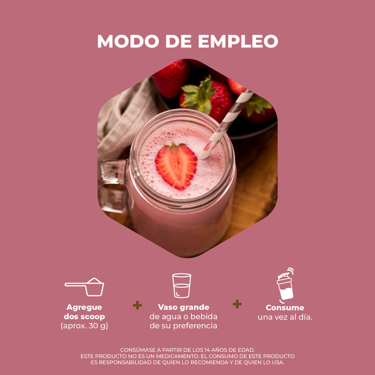 Proteína Vegetal Sabor Malteada de Fresa, Caja con 12 sobres de 30 gramos