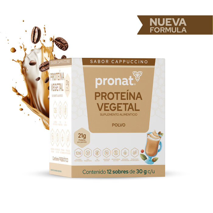 Proteína Vegetal Sabor Cappuccino, Caja con 12 sobres de 30 gramos