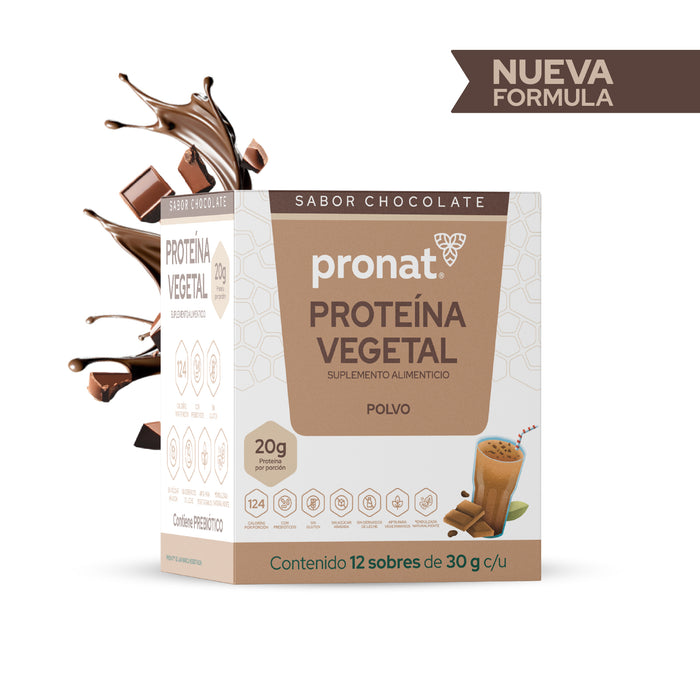 Proteína Vegetal Sabor Chocolate, Caja con 12 sobres de 30 gramos
